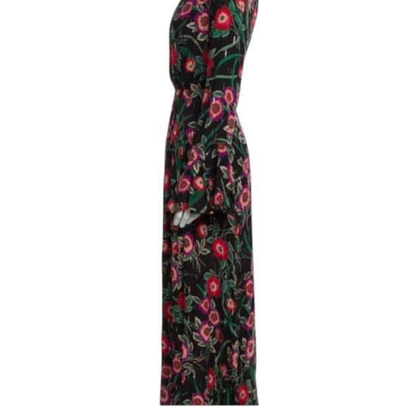 Misa Los Angeles Floral Maxi Dress Black Pink Long Sleeve High Slit Boho Chic XS - Picture 3 of 5